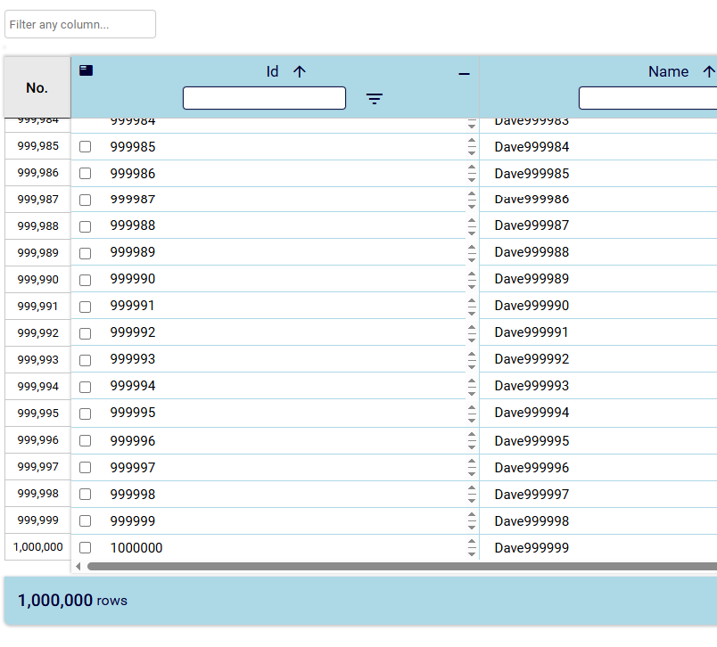 virtual scroll 1 million+ rows