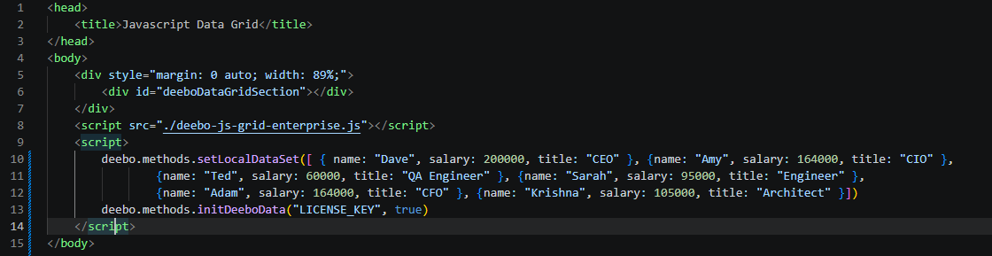 load local data in the data grid