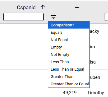 Filter by not equal, less than, greater than & more